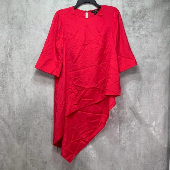St. John Red Poppy Silk CDC Asymmetrical Hem 3/4 - Picture 1 of 13